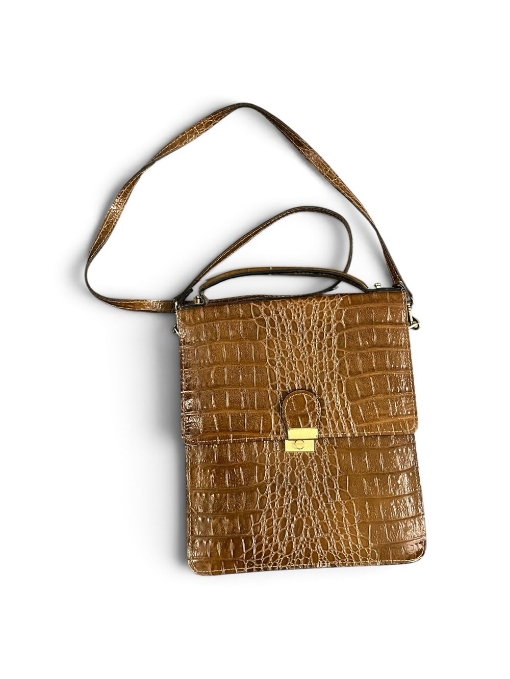 Vintage Brown Croc-Embossed Leather Crossbody Bag